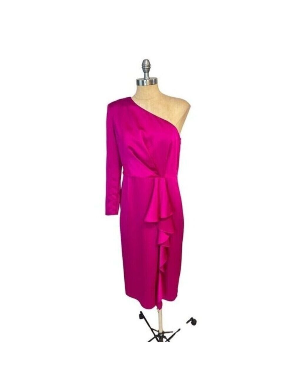Jay Godfrey Magenta One-Shoulder Ruffled Dress Size 10 Fits size 8